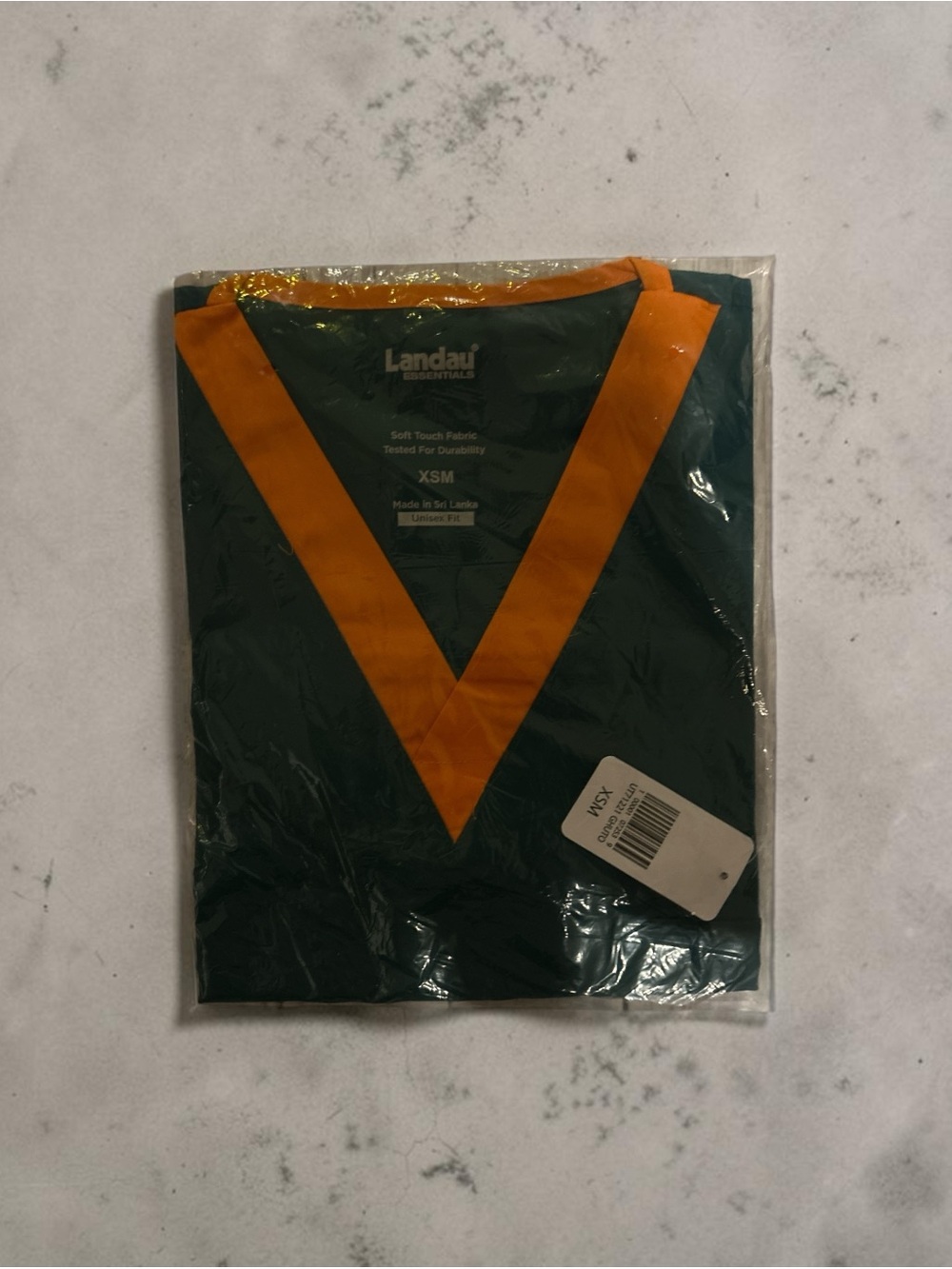 Landau Essentials Women's Green V-Neck Top with Gold Trim